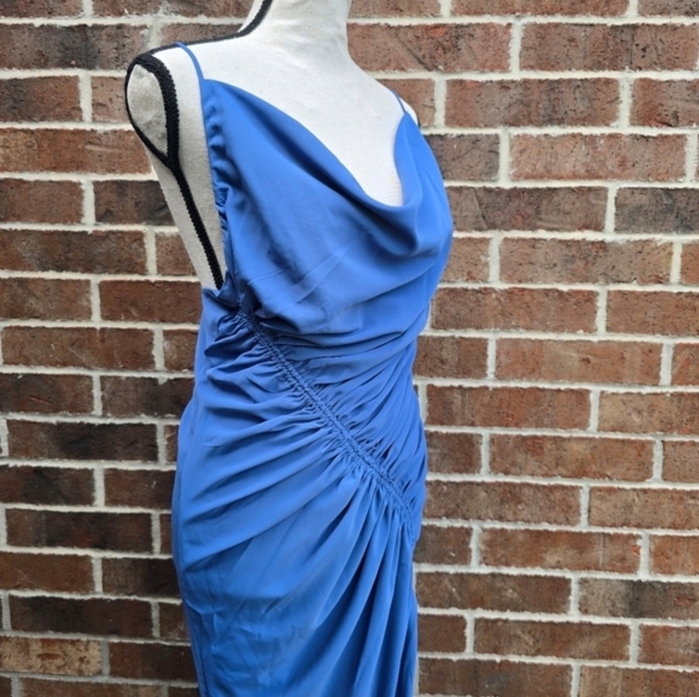NWT Abercrombie & Fitch Blue One Shoulder Ruched Bodycon Dress Size S - Picture 2 of 11